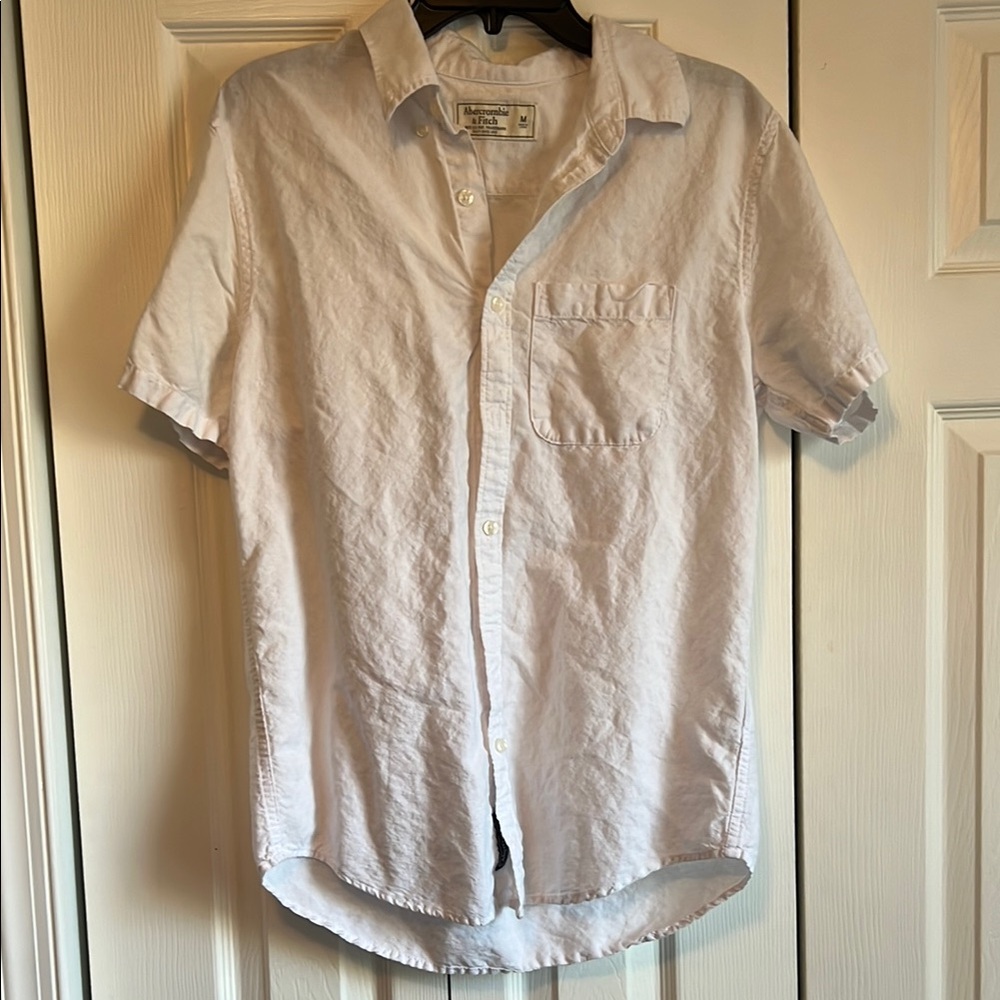 Abercrombie & Fitch Linen White Casual Button Down Shirt